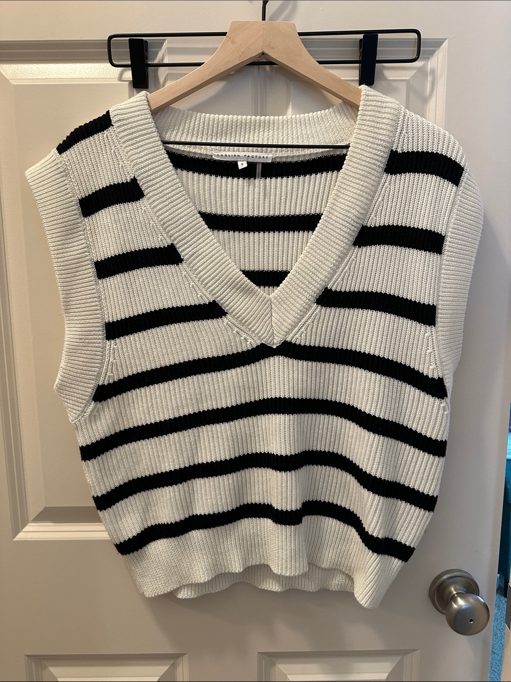 English Factory Black & White Striped V-Neck Tank Sweater Vest